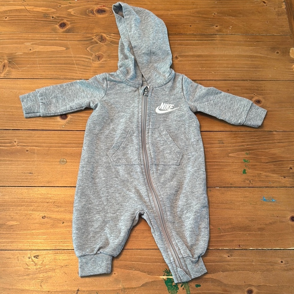 Nike‎ Gray Footies One Piece with Hood and Zipper 3 months